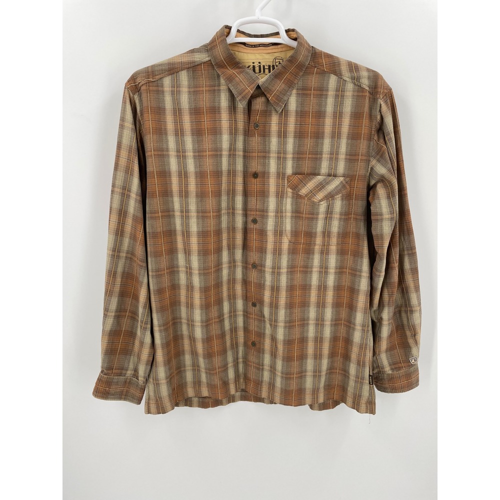 Kuhl Mountain Grown Mens XL Brown Plaid Long Sleeve Button Down Outdoor Shirt